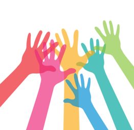 colored hands reaching up