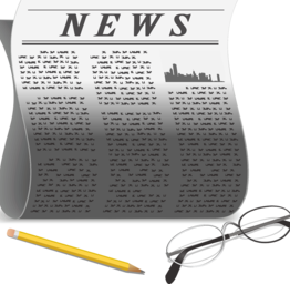newspaper, pencil, and glasses