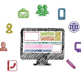 monitor with communication symbols encircling it