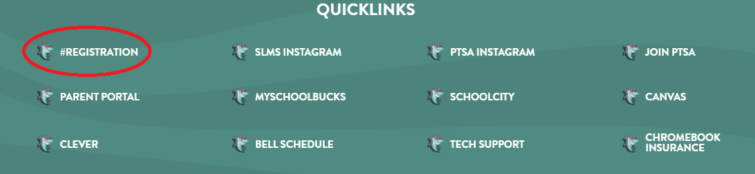 Quicklink section with the first list item Registration circled